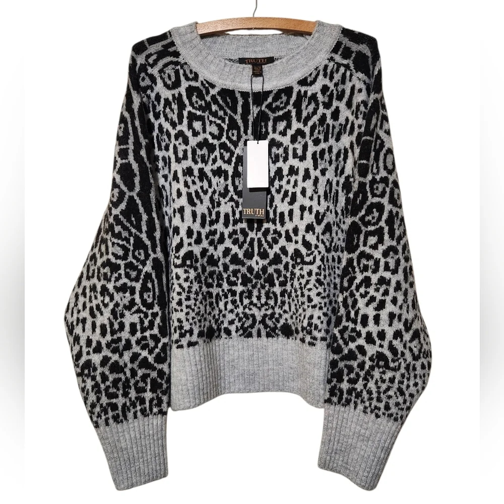 NEW Truth by Republic Leopard Print Sweater - Black and Gray Size XL - Picture 10 of 10